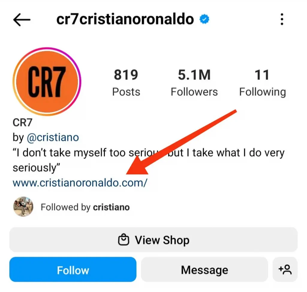 CR7 brand instagram bio link