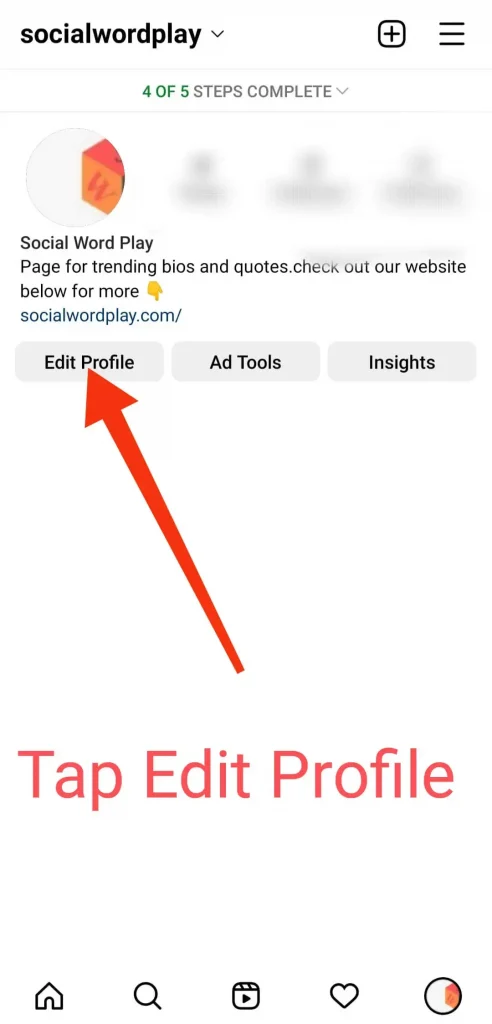 tap edit profile option in instagram profile settings